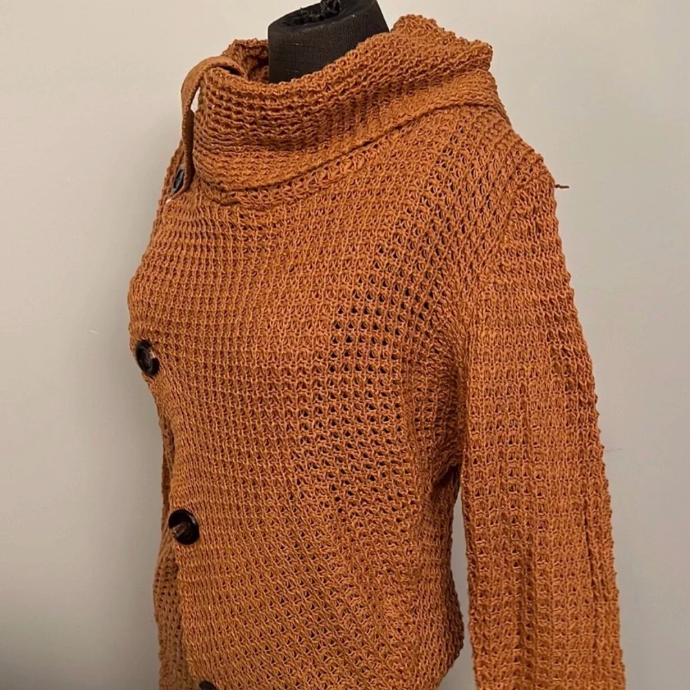 Cozy Brown Asymmetrical Button Sweater - Picture 7 of 7